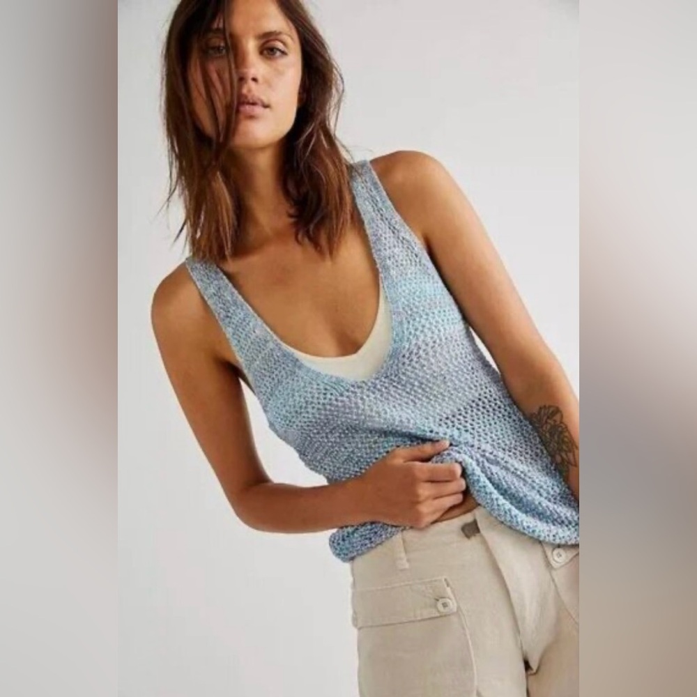 NWT FREE PEOPLE We The Free Under The Starlight Sleeveless Crochet Sweater Top - Picture 2 of 7